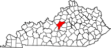 Map of Kentucky highlighting Nelson County