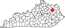 Map of Kentucky highlighting Rowan County