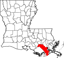 Map of Louisiana highlighting Lafourche Parish