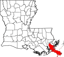 State map highlighting Plaquemines Parish