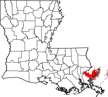 State map highlighting Saint Bernard Parish