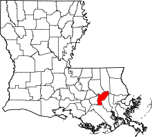 Map of Louisiana highlighting Saint John the Baptist Parish