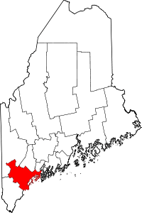 Map of Maine highlighting Cumberland County