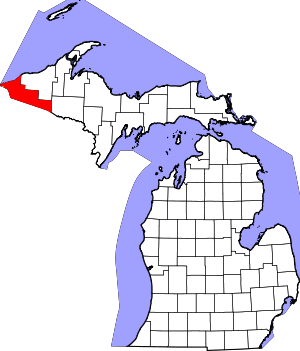 Map of Michigan highlighting Gogebic County