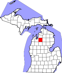 State map highlighting Kalkaska County