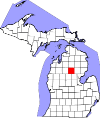 State map highlighting Roscommon County