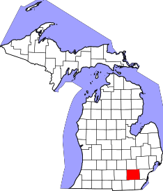 Map of Michigan highlighting Washtenaw County