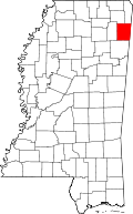 Map of Mississippi highlighting Itawamba County