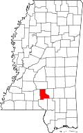 State map highlighting Jefferson Davis County