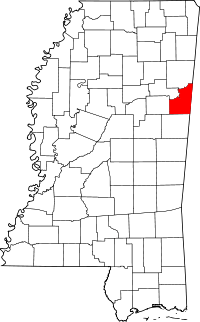 Map of Mississippi highlighting Lowndes County