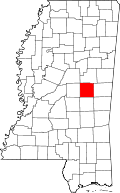 State map highlighting Neshoba County