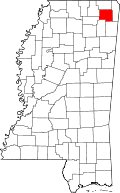 Map of Mississippi highlighting Prentiss County