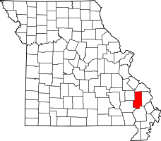 Map of Missouri highlighting Bollinger County