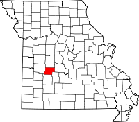 A state map highlighting Hickory County in the southwestern part of the state.