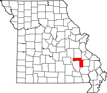 Map of Missouri highlighting Iron County