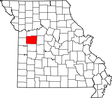 Map of Missouri highlighting Johnson County