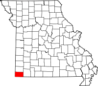 A state map highlighting McDonald County in the southwestern corner of the state.