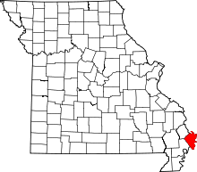 Map of Missouri highlighting Mississippi County