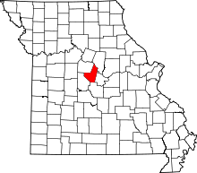 Map of Missouri highlighting Moniteau County