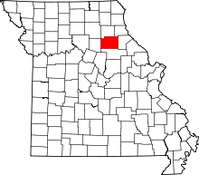 Map of Missouri highlighting Monroe County