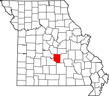 Map of Missouri highlighting Pulaski County