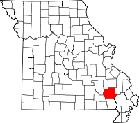 Map of Missouri highlighting Wayne County