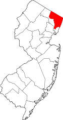 Map of New Jersey highlighting Bergen County