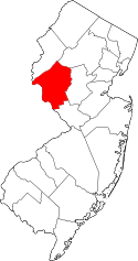 Map of New Jersey highlighting Hunterdon County