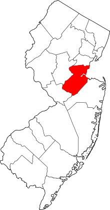 Map of New Jersey highlighting Middlesex County