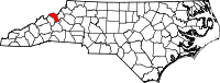 Map of North Carolina highlighting Mitchell County