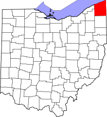 State map highlighting Ashtabula County