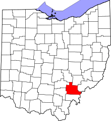 Map of Ohio highlighting Athens County