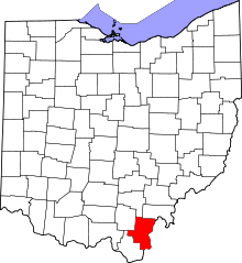 Map of Ohio highlighting Gallia County