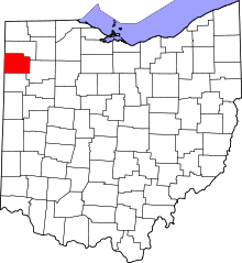 Map of Ohio highlighting Paulding County