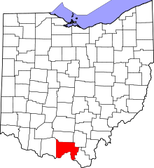 Map of Ohio highlighting Scioto County