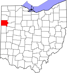 Map of Ohio highlighting Van Wert County