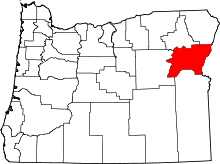 Map of Oregon highlighting Baker County