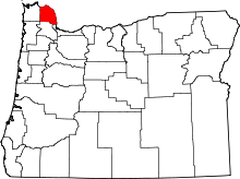 Map of Oregon highlighting Columbia County