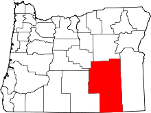 Map of Oregon highlighting Harney County