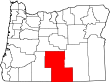 Map of Oregon highlighting Lake County