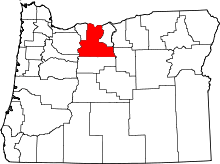 Map of Oregon highlighting Wasco County