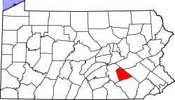 Map of Pennsylvania highlighting Lebanon County