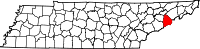 Map of Tennessee highlighting Cocke County