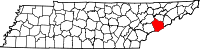 Map of Tennessee highlighting Sevier County