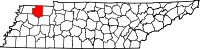 Map of Tennessee highlighting Weakley County