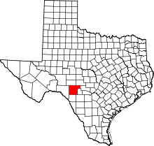 Map of Texas highlighting Edwards County