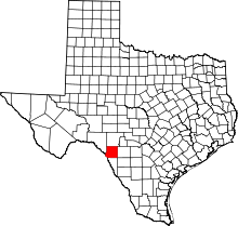 Map of Texas highlighting Kinney County