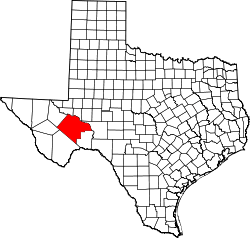 Map of Texas highlighting Pecos County