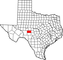 Map of Texas highlighting Schleicher County