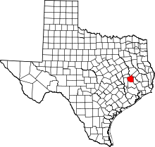 Map of Texas highlighting Walker County